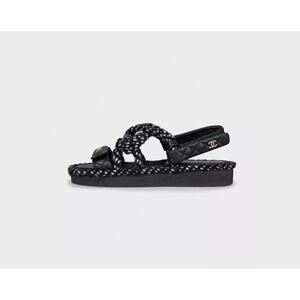 Chanel 2021 Black & White Textile Sandals - EU 39